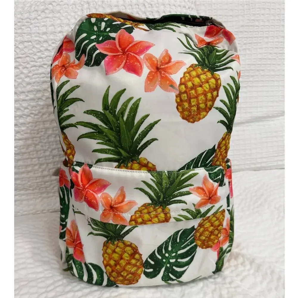 Pineapple Tropical Floral Backpack Hawaiian Beach Travel School Bag White Orange